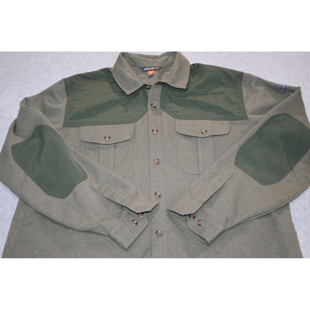 Eddie Bauer Sport Shop Shooting Shirt Men Large Green Quilted Shoulder Patch